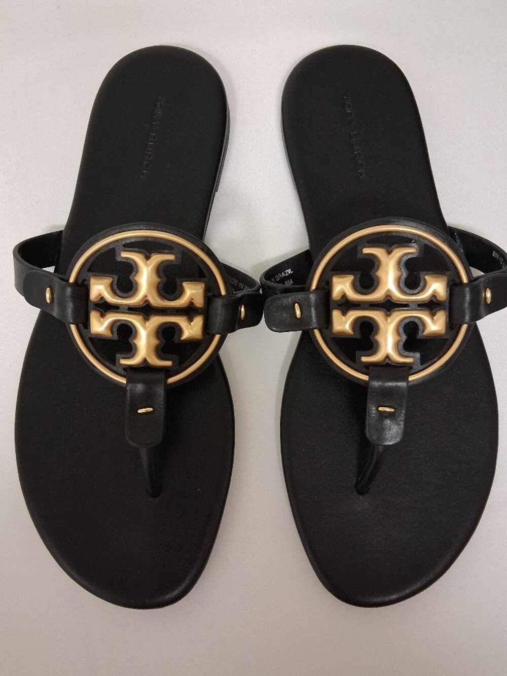 Tory Burch Women's Metal Miller Soft Sandals - Black/Gold, Size 8 Medium US New